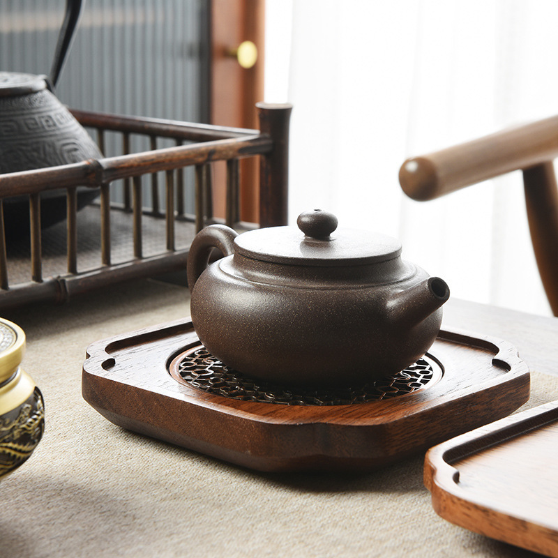 Khay trà gỗ óc chó kiểu Nhật, đĩa xốp khô, đĩa ăn bánh Bắc Âu hình tròn, đĩa trà dim sum sushi hình chữ nhật bằng gỗ