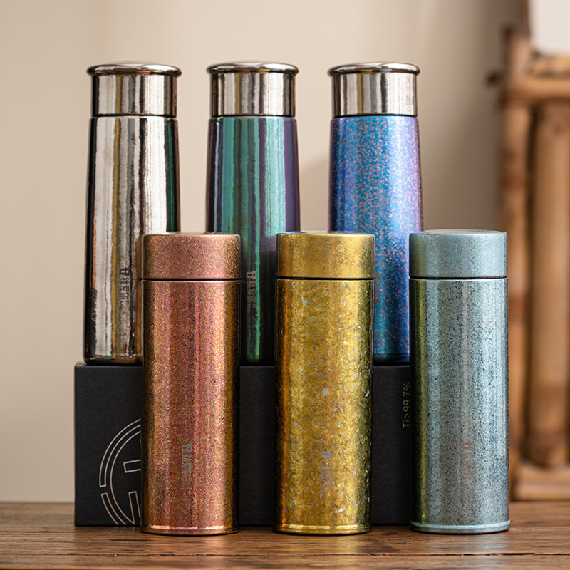 Cốc giữ nhiệt Titan nguyên chất trà Om chống bỏng dung tích lớn cho nam và nữ Cốc giữ nhiệt hai lớp hút chân không tiện lợi Hộp quà cao cấp giá trị cao