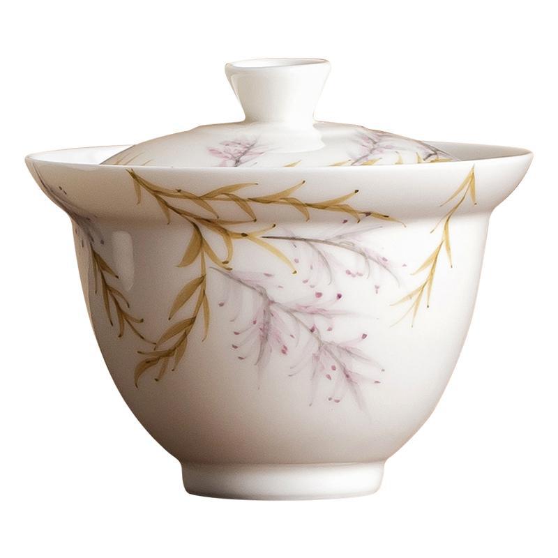 Cốc trà nắp gốm sứ cốc trà vẽ tay hoa tử đằng gấp mép bát pha trà bộ trà cao cấp cỡ lớn gia dụng dụng cụ pha trà Kung Fu