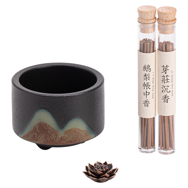 Bộ lư hương trên núi xa, bộ lư hương sơn tráng men, hộp đựng hương liệu nghiên cứu trong nhà gia dụng, hộp quà, phụ kiện trà đạo