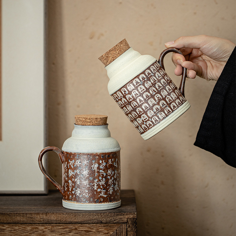 Ấm đun nước Đôn Hoàng Vạn Phật Ấm trà nghẹt gia dụng Ấm pha trà dung tích lớn bùn đá cũ Phụ kiện trà Kung Fu Bình giữ nhiệt