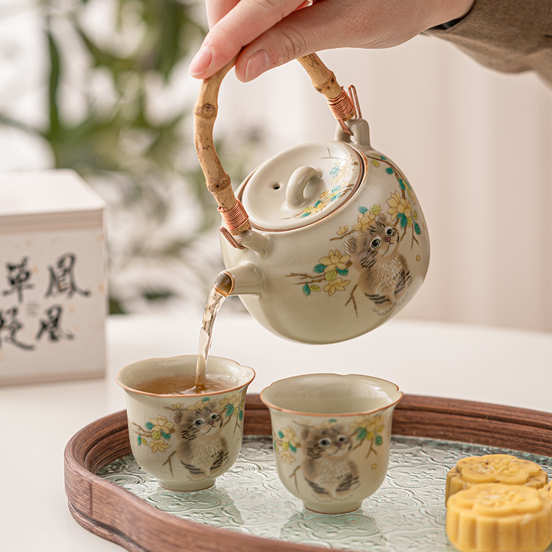 Ấm trà nhỏ mèo dễ thương ấm trà ấm trà gia dụng ấm gốm sứ đáng yêu ấm đơn dung tích lớn
