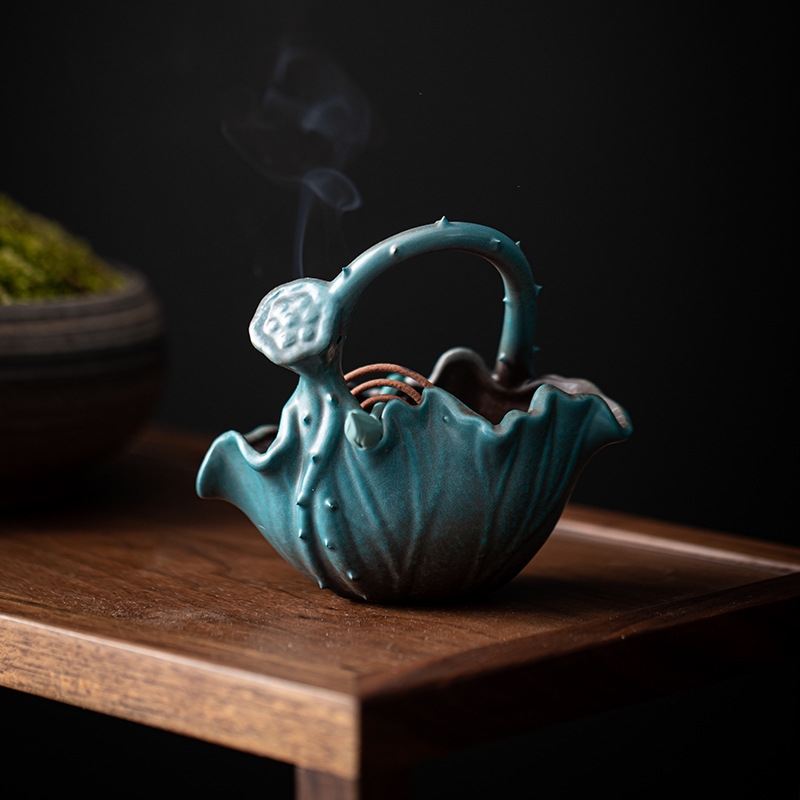 Đĩa hương sen vần sen, bàn trà gỗ đàn hương trầm hương, máy xông hương, trà đạo, yên tĩnh và xa