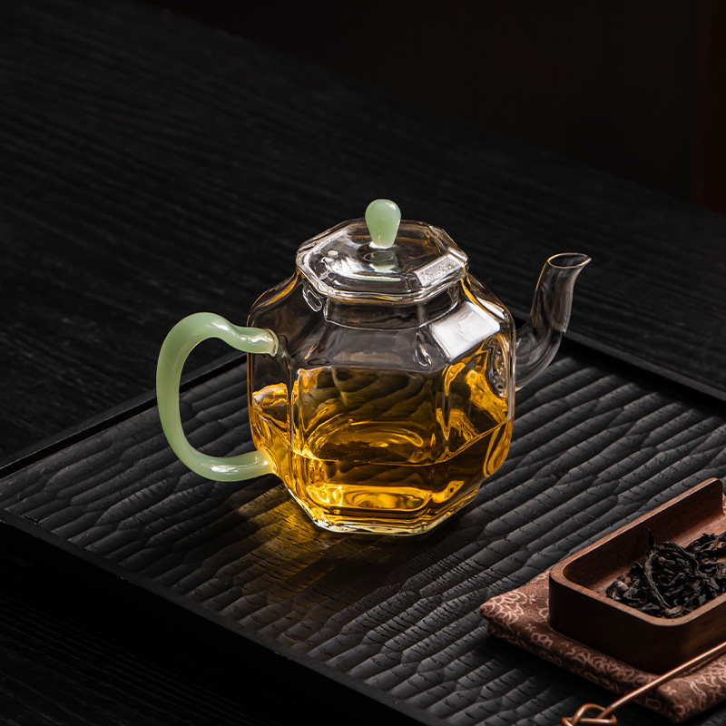 Bộ ấm trà thủy tinh trong suốt dụng cụ pha trà phục vụ khách văn phòng phòng phòng khách gia đình cốc trà Kung Fu ấm trà nắp bát trà đạo