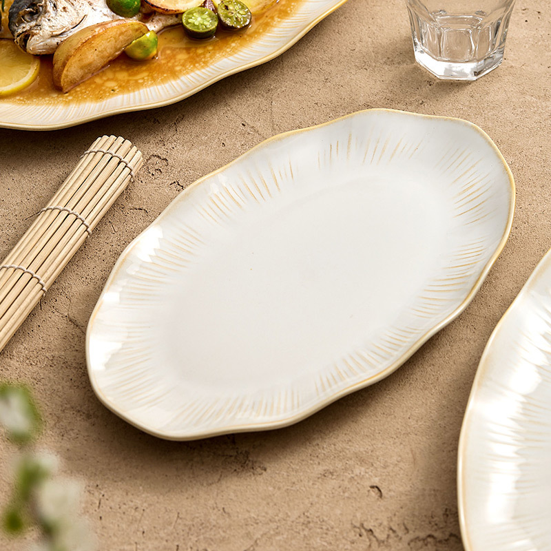 Đĩa cá hình lá sen dùng trong nhà, đĩa gốm sứ Dehua lớn, đĩa ăn, mẫu mới 2025, đĩa oval cao cấp.