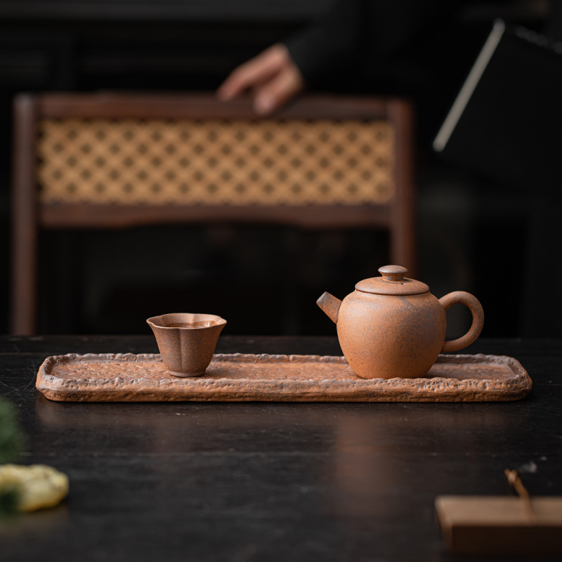 Khay pha khô đồ cũ gốm thô cổ điển khay trà hình Chữ Dài bằng gốm Sứ bàn trà bàn pha trà bàn pha trà bàn Bàn ấm Bàn phụ khay Bộ trà