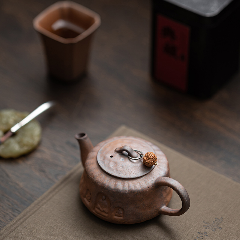 Ấm thiền Đôn Hoàng bùn đá cũ dụng cụ pha trà kungfu cổ điển gia dụng ấm pha trà đơn ấm lọc lỗ bóng gốm thô kiểu Trung Quốc