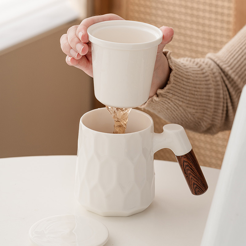 Cốc văn phòng sứ trắng Dehua cốc tách trà có nắp Cốc pha trà Cốc Cốc Cốc đựng trà cá nhân