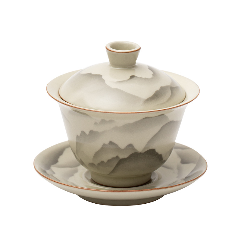 Núi như hoa Ru lò bát có nắp ba tài một bát pha trà gốm sứ cổ điển sang trọng có nắp cốc trà bộ trà Kung Fu