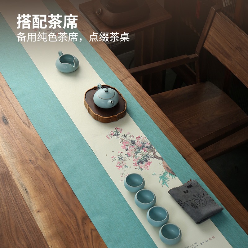 Bàn tiệc trà không thấm nước màu trơn vẽ tay Zen cotton lanh phong cách Trung Quốc vải bàn trà đạo dài bàn trà đạo đệm vải nghệ thuật