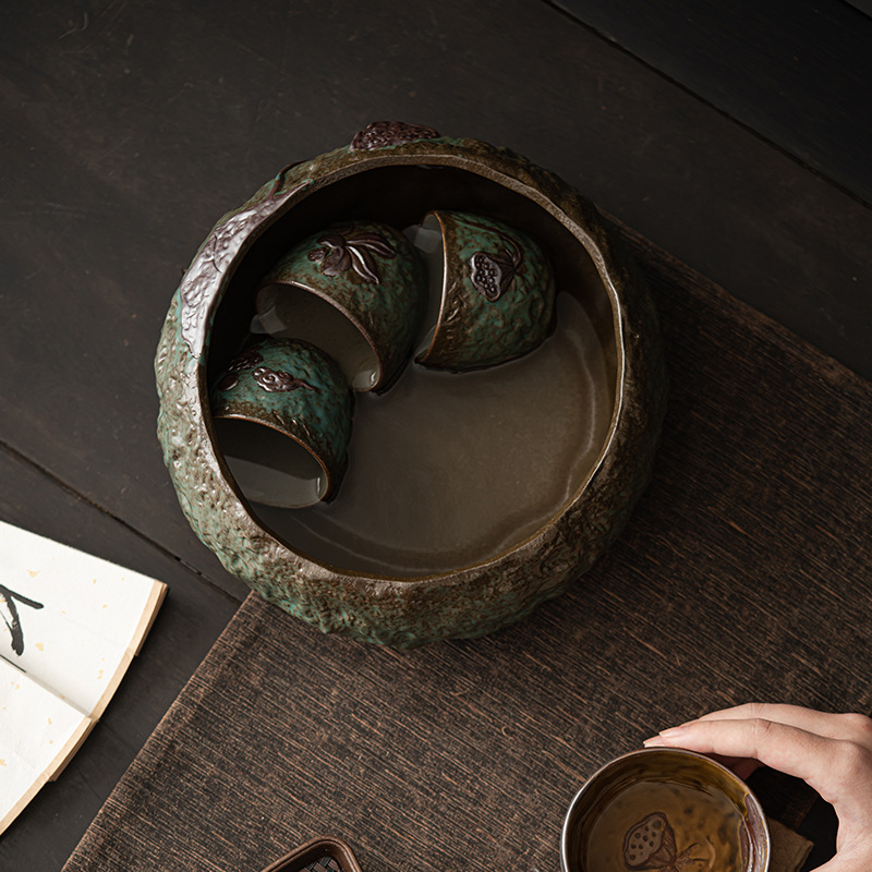Lò nung kiểu Nhật, rửa trà Qingye, gốm thô kiểu Nhật, gốm sứ làm bằng tay, cốc nước rửa, phụ kiện trà đạo, Thùng xỉ trà