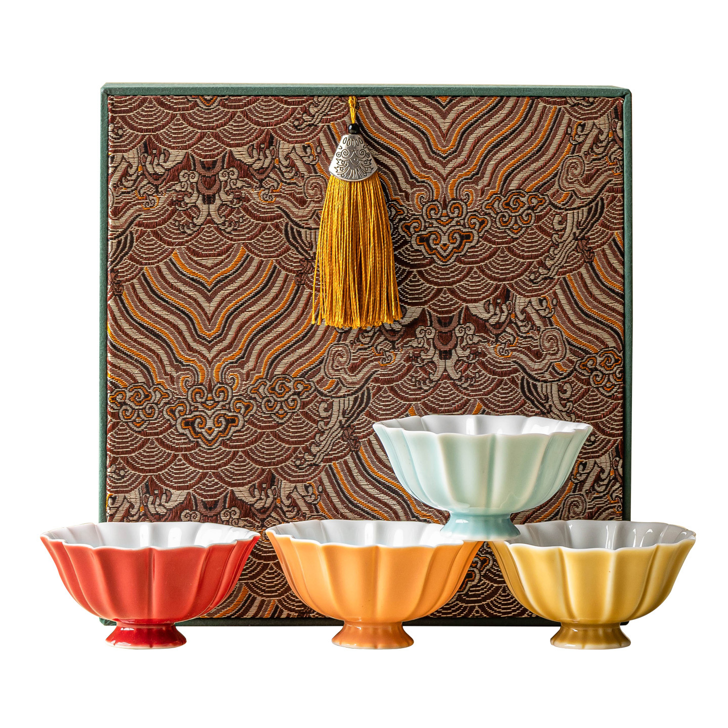 Cốc trà cánh sen chân cao cốc sứ cốc chủ nhân cốc trà nhỏ cổ điển kiểu Trung Quốc cốc trà đãi khách gia dụng hộp quà