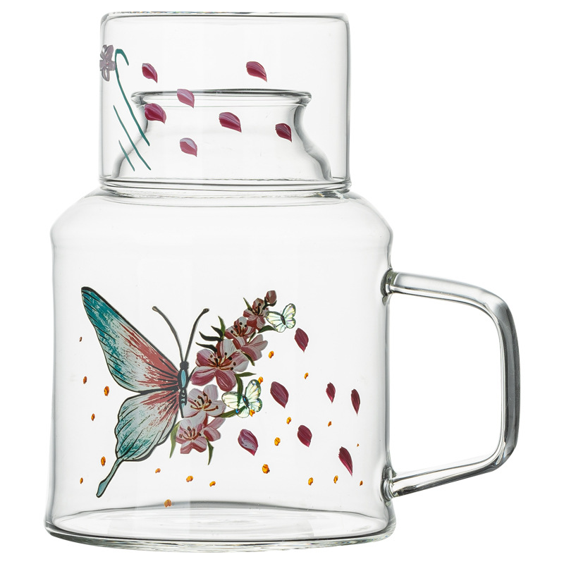 Ấm đun nước lạnh hoa bướm ấm trà lạnh thủy tinh chịu nhiệt cao ấm trà trái cây đồ uống dung tích lớn bộ ấm trà hoa có giá trị cao