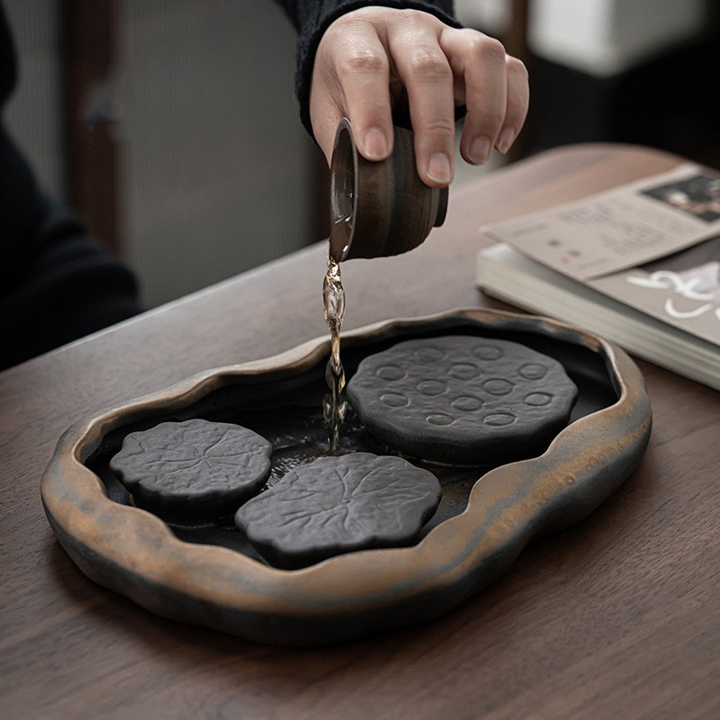 Bộ ấm trà đơn giản mạ vàng kiểu Nhật Bộ ấm trà bộ trà Kung Fu cao cấp Zen gia dụng bộ nhỏ khay trà bán buôn