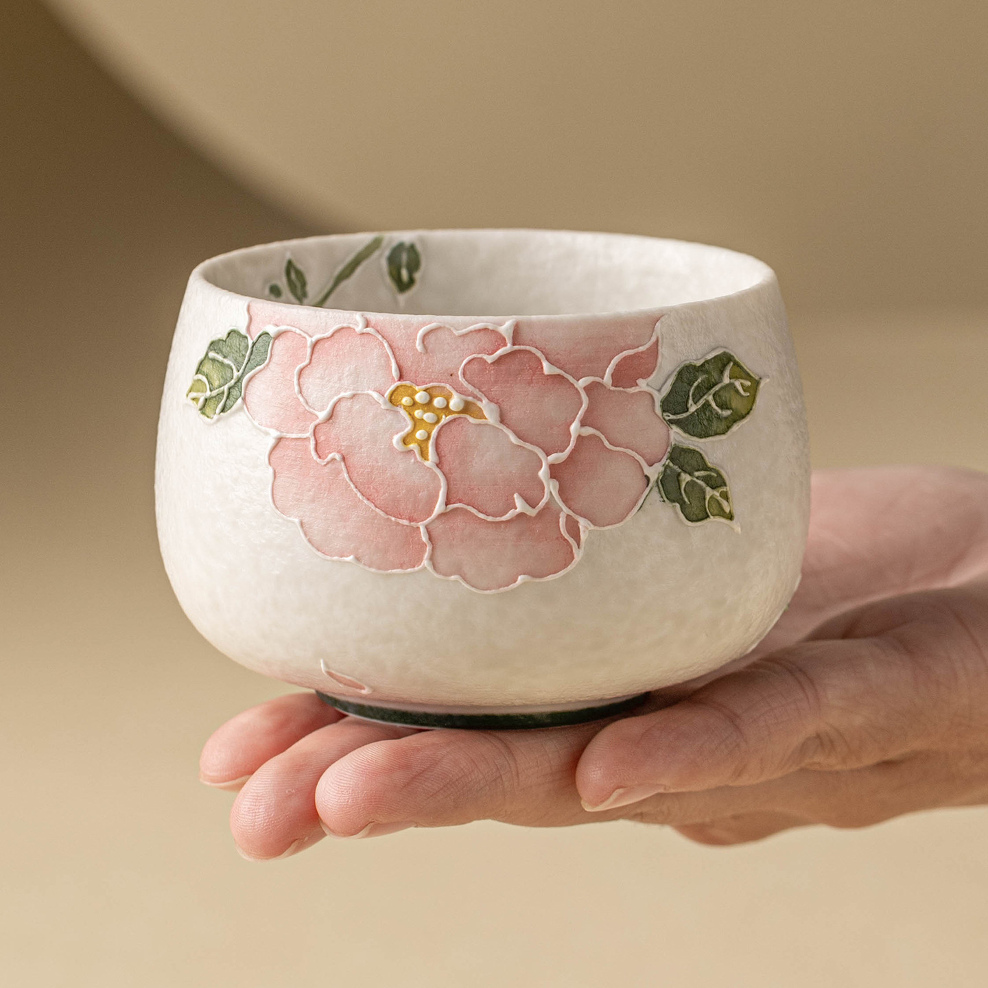 Nhà máy đá mỏ chủ cốc vẽ tay đống hoa mẫu đơn chạm khắc cốc La Hán cốc tinh xảo chuyên dụng cá nhân bộ trà gốm sứ Kung Fu