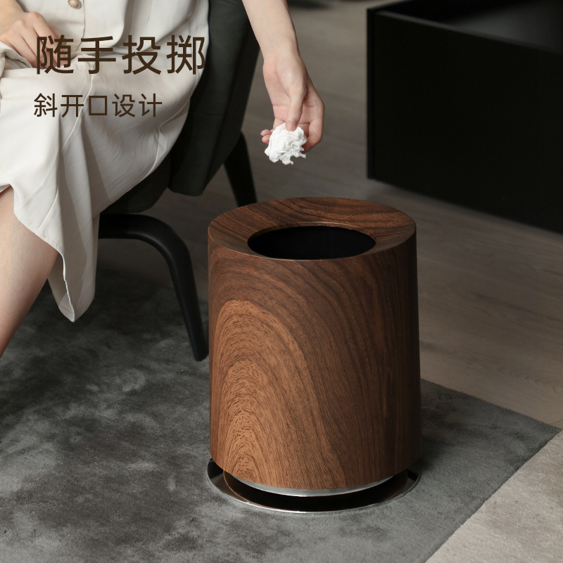 Gia công và tùy chỉnh thùng rác gia đình, giỏ giấy phòng ngủ và phòng khách giả vân gỗ nhẹ sang trọng, thiết kế hai xô, sức chứa lớn
