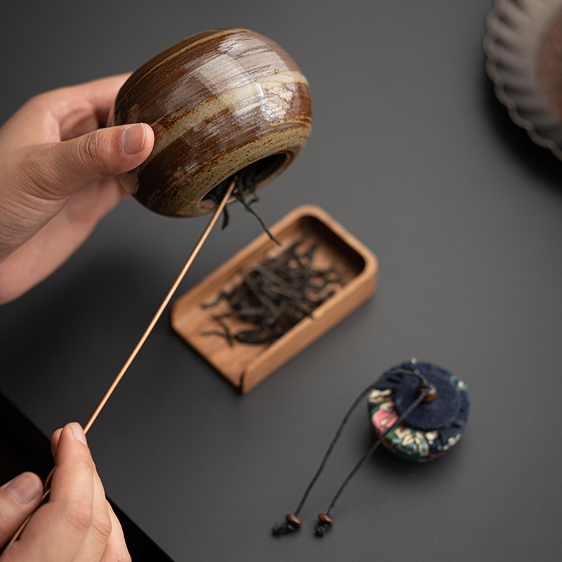 Bình đựng trà gốm thô hồng kiểu Nhật, bình đựng trà kho trà nhỏ gia dụng, dụng cụ trà Kung Fu, phụ kiện trà đạo