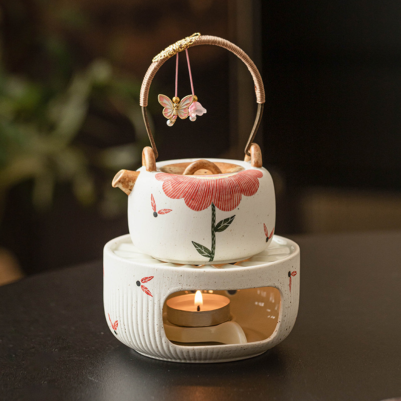 Quạt chạm khắc hoa hướng dương ấm trà ấm trà bếp trà gốm sứ ấm trà gia dụng ấm trà đế sưởi ấm bếp nến