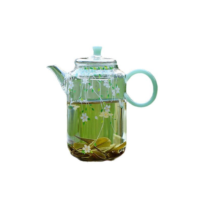 Ấm trà thủy tinh borosilicat cao chịu nhiệt độ cao ấm trà nhỏ tươi mát ấm trà đơn trà xanh mùa xuân có lọc