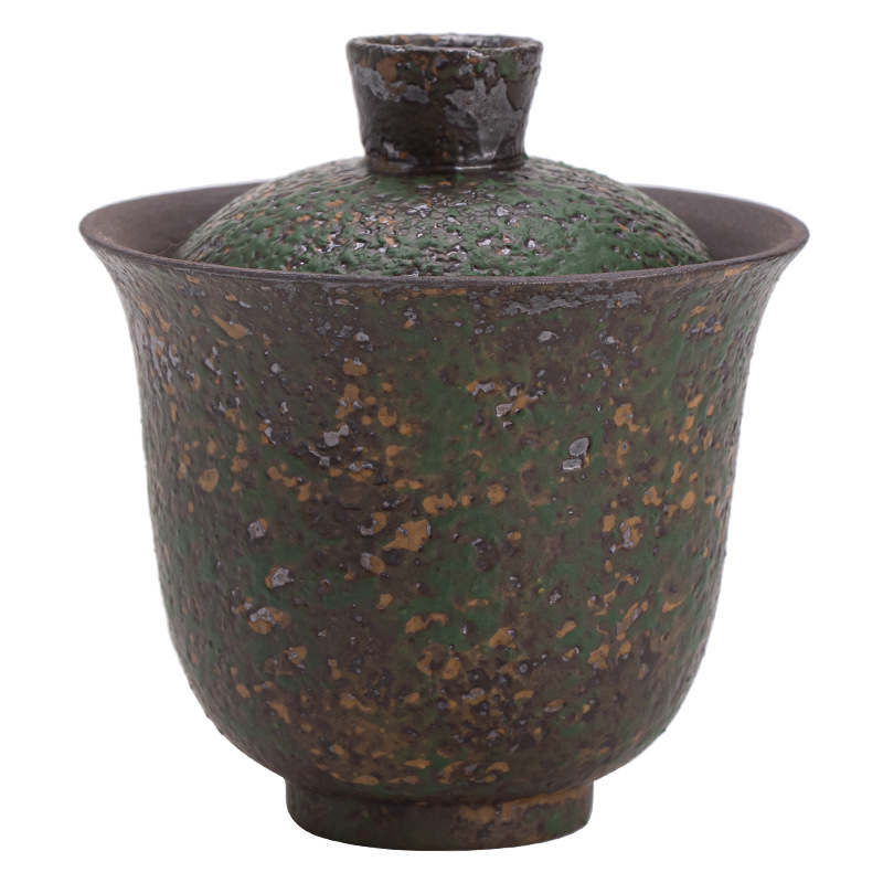 Xianzong Green Ercai Bát có nắp Cốc pha trà biến đổi lò bùn đá cổ cổ điển Cốc trà có nắp Bộ trà Kung Fu Bát trà đơn