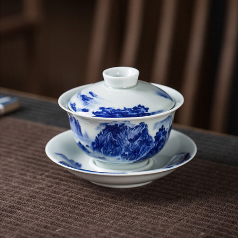 Cao trắng sứ có nắp, cốc trà, sứ trắng xanh, cốc ba tài năng, gốm sứ Jingdezhen, bát trà, bộ trà Kung Fu bán buôn