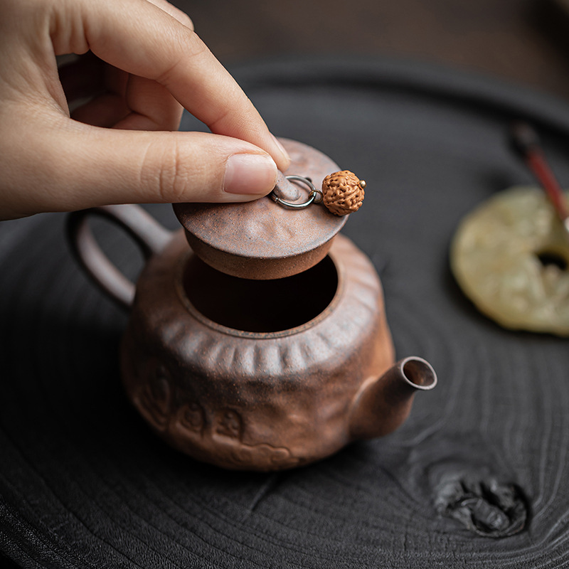 Ấm thiền Đôn Hoàng bùn đá cũ Ấm trà thủ công kiểu Trung Quốc Bộ trà Kung Fu có thể nâng cao cổ điển Ấm cá nhân Ấm lọc