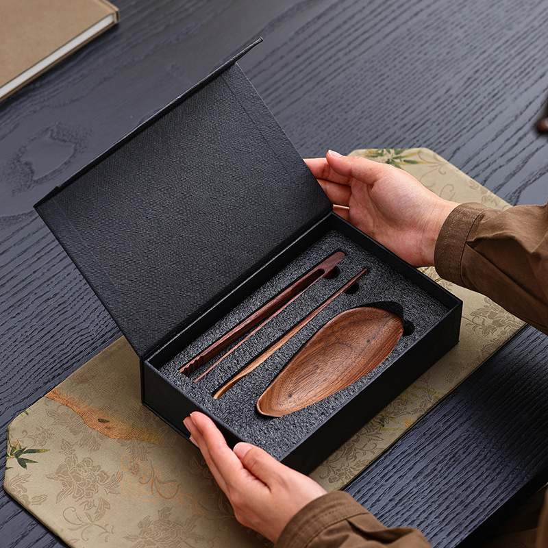 Bộ trà ba mảnh gỗ óc chó, bộ trà kungfu, phụ kiện trà đạo bằng gỗ rắn, thìa trà chia trà, bán buôn dụng cụ đánh thức trà