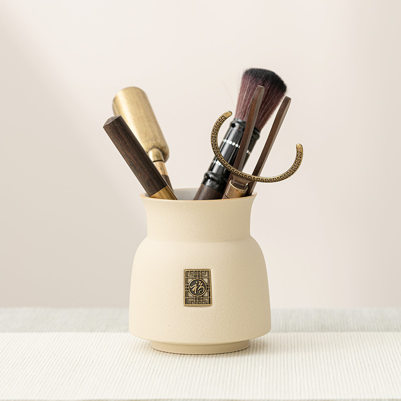 Trà đạo màu be sáu quý ông Bộ dụng cụ trà Kung Fu phụ kiện dao trà kẹp trà bàn chải trà dụng cụ pha trà