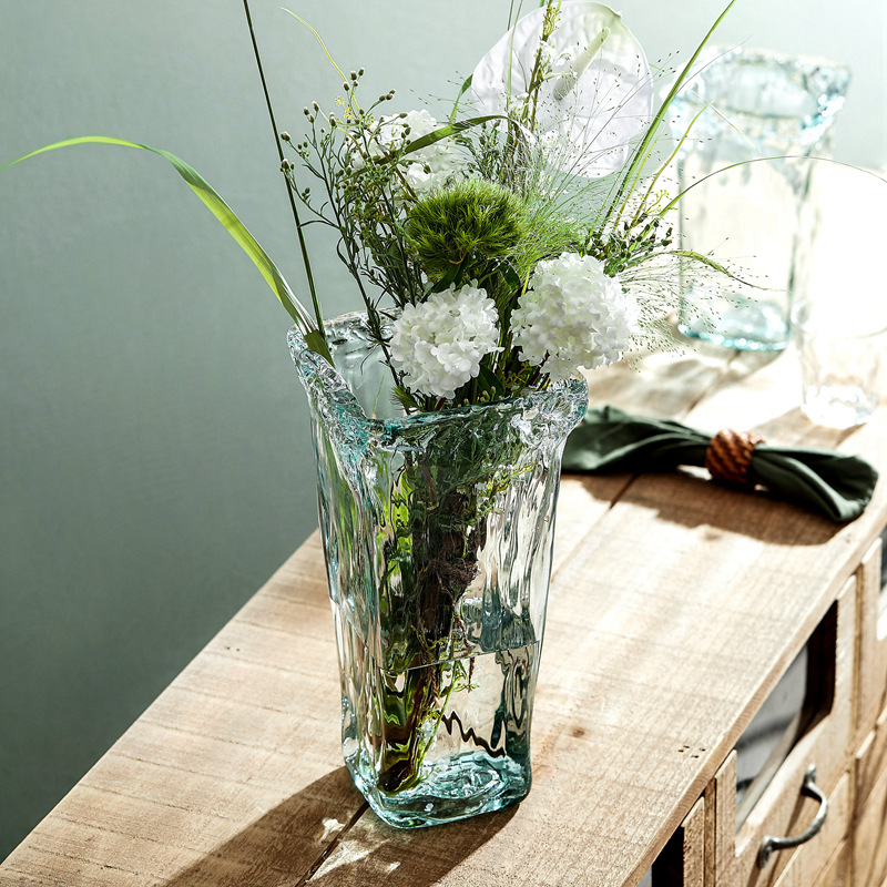 Đồ trang trí bình hoa thủy tinh sóng nghệ thuật nhập khẩu Tây Ban Nha cắm hoa phòng khách hoa hồng lily hoa trang trí nhà