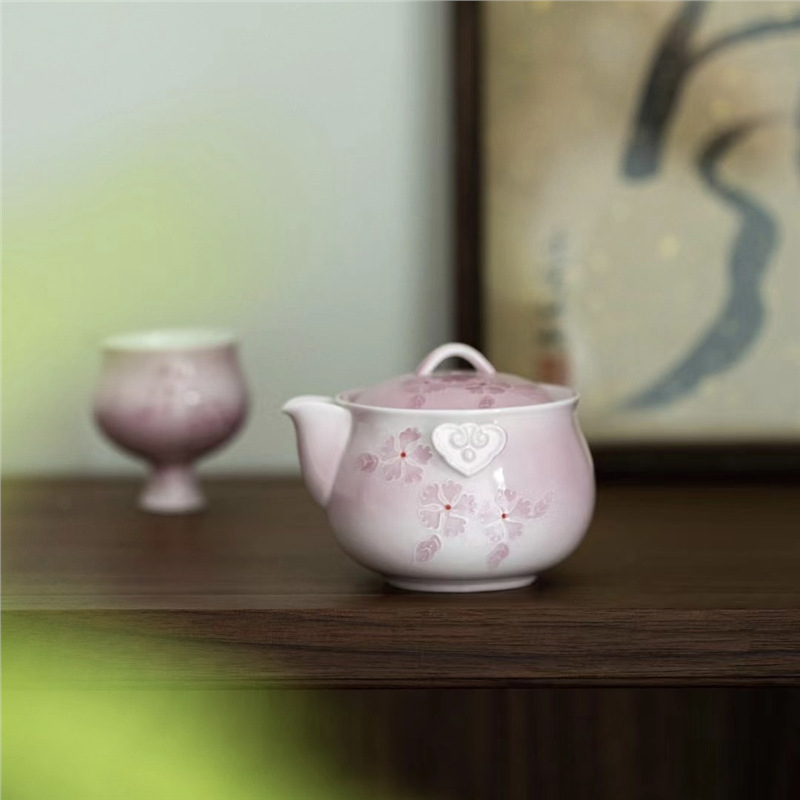 Sản phẩm mới gia công gia cố màu hoa anh đào tráng men màu vẽ tay ấm trà nhiệt độ cao cốc trà nắp bát bộ trà kung fu quà tặng