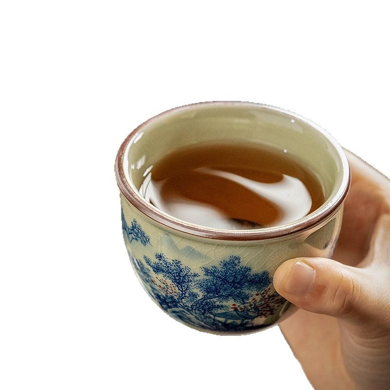 Bộ trà Kung Fu trọn bộ men nứt đá phong cách Trung Quốc retro lò Ru văn phòng họp khách gia dụng hộp quà kết hợp pha trà