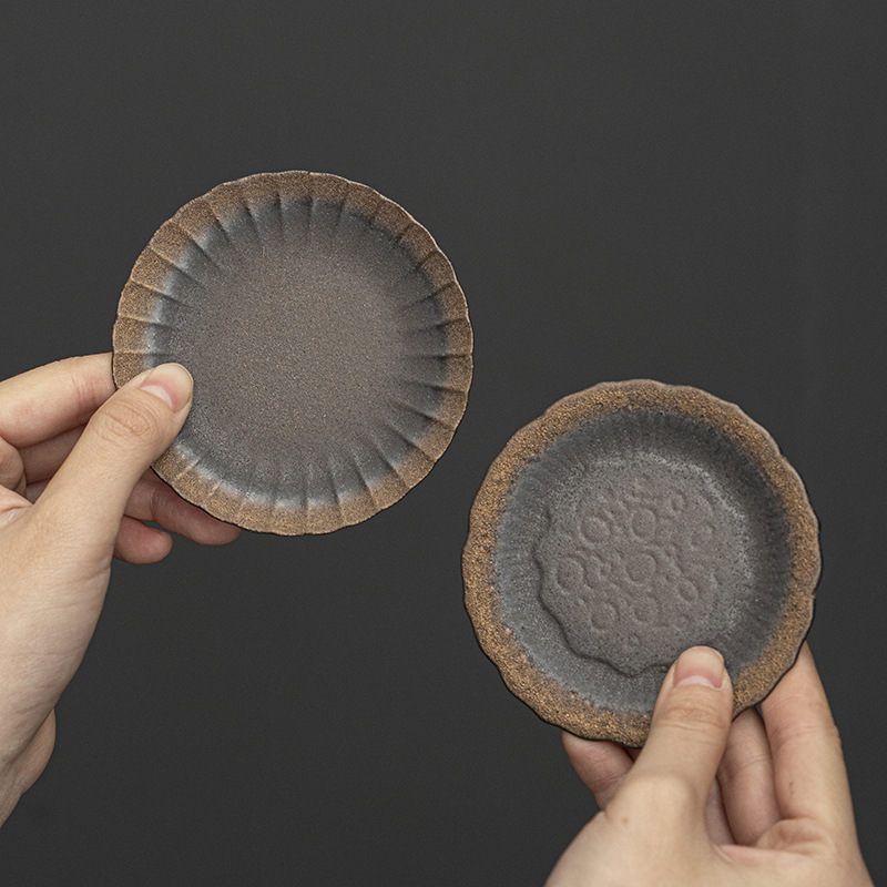 Xưởng bán buôn Lót Ly Gốm thô mạ Vàng Phụ Kiện Bộ trà Kung Fu lót ly trà lót cách nhiệt gốm sứ gia dụng chống bỏng