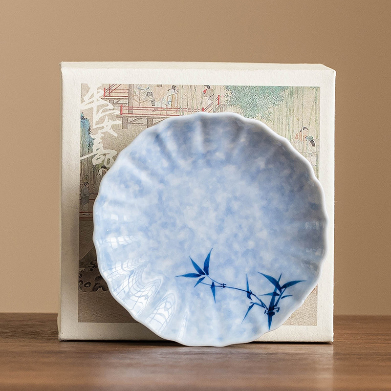 Lót cốc miệng hoa tre mực vẽ tay, lót cách nhiệt chống trượt, khay đựng cốc gốm sứ gia dụng, khay trà, phụ kiện trà đạo Kung Fu, khay giải khát