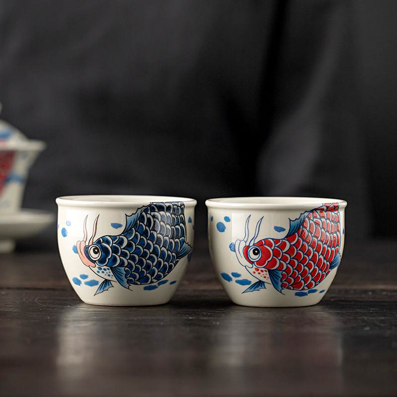 Cốc trà Kung Fu Jingdezhen, cốc chủ nhân, bộ trà dành riêng cho nam và cá nhân, cốc trà, cốc đơn cá chép kiểu Nhật, gốm sứ