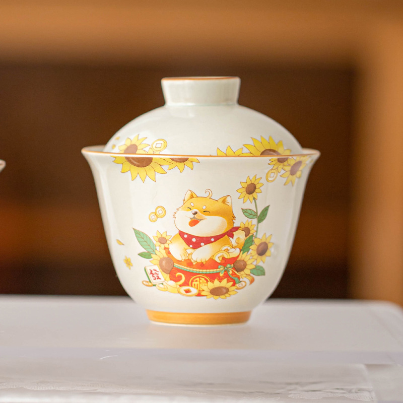 Cốc trà cốc trà cốc trà cốc trà hình tròn bằng củi đơn bát trà thanh lịch có nắp bộ trà Kung Fu gốm sứ