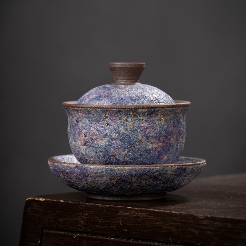 Mỏ đá củi Sancai có thể che bát, cốc trà mỏ đá Jingdezhen có thể che cốc, bộ trà Kung Fu sáng tạo, bát trà chính, dụng cụ pha trà