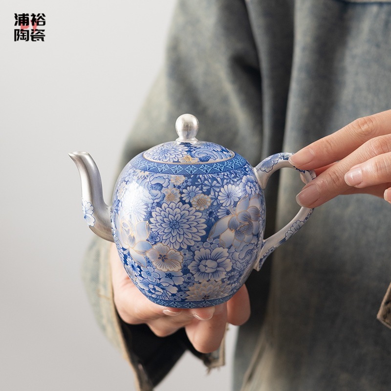 Zhou Hongjie Bộ ấm trà Kung Fu gốm sứ gia dụng Bộ ấm trà cốc trà Bộ ấm trà 999 bạc