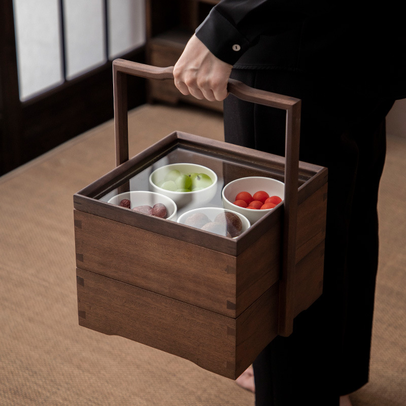 Hộp đựng trái cây sấy khô bằng Gỗ Óc Chó Hộp đựng thực phẩm Khay hạt Dim Sum Trung Quốc Hộp đựng trà xách tay nhiều tầng Hộp đựng đồ ăn nhẹ Hộp quà bánh ngọt