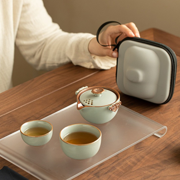 Mô phỏng lò Song Ru Xiangyun gốm cốc khách nhanh một bình hai cốc bộ trà du lịch cốc khách nhanh di động ngoài trời