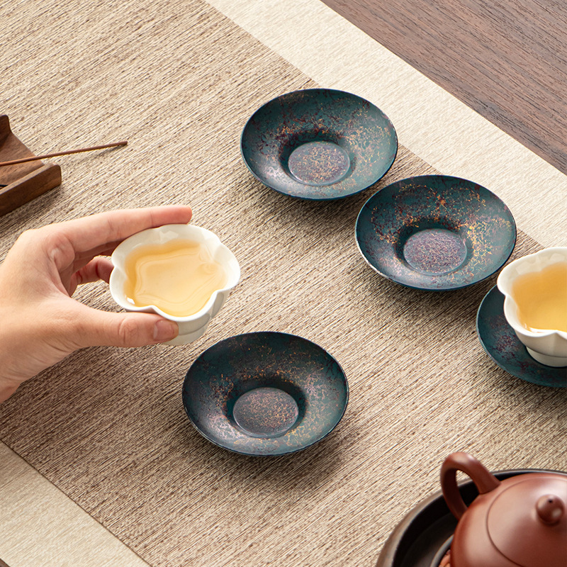 Bán buôn lót ly thủ công cổ điển lót ly trà sơn mài sắt cũ lót cách nhiệt cốc tròn đựng cốc phụ kiện bộ trà Kung Fu gia dụng