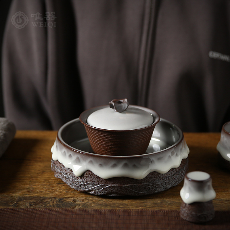 Bộ trà Kung Fu gốm sứ Wu Junquan làm thủ công Xuan Shi Er Cai có nắp bát đơn gia dụng pha trà đá bát nhỏ