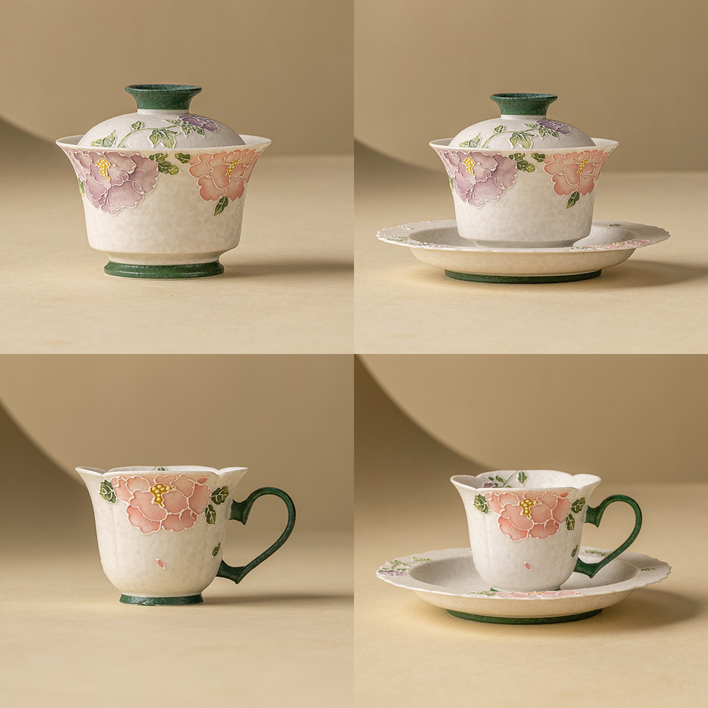 Bộ ấm trà Kung Fu màu trắng mỏ đá, cốc chủ nhân chạm khắc hoa mẫu đơn, cốc uống trà gia dụng có giá trị cao, cốc trà gốm sứ, cốc trà