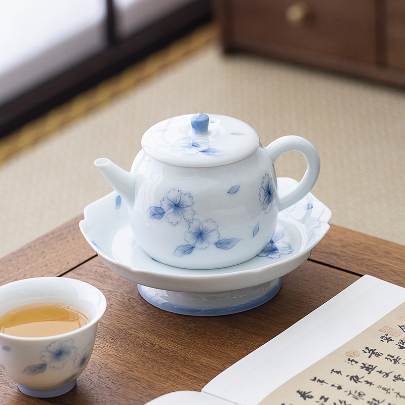Bộ trà gốm sứ vẽ tay tráng men màu ấm pha trà bộ lọc đồ nhỏ ấm trà Kung Fu bộ ấm trà đơn giản gia dụng