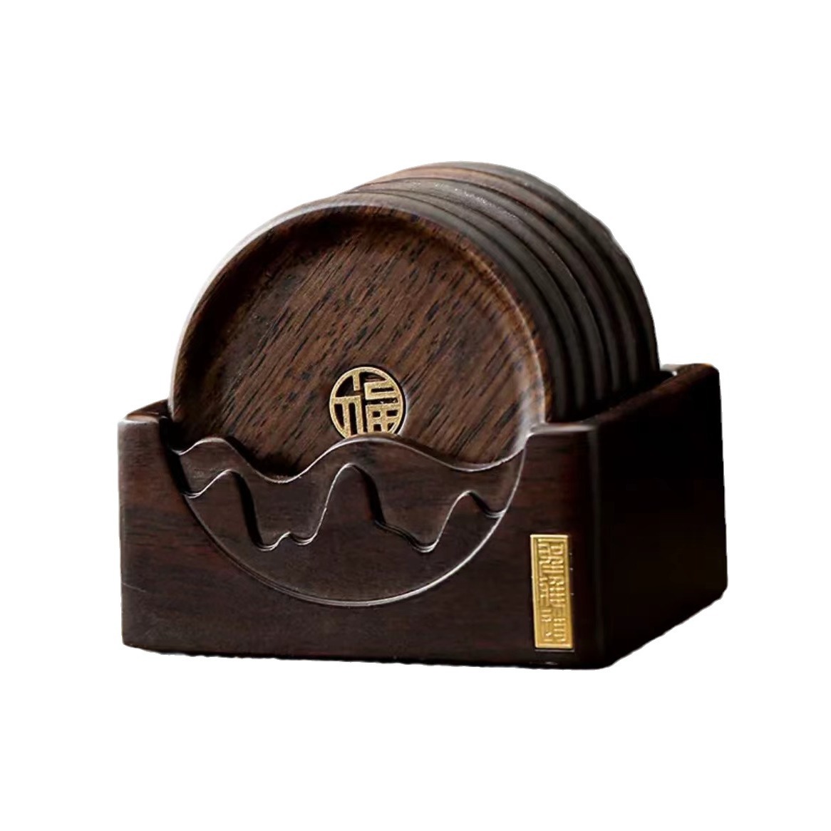Gỗ mun nguyên khối trà đế lót ly hộ gia đình retro kung fu trà giữ nóng có thể tiếp cận sang trọng cao cấp đế lót ly bộ trà đạo phụ kiện