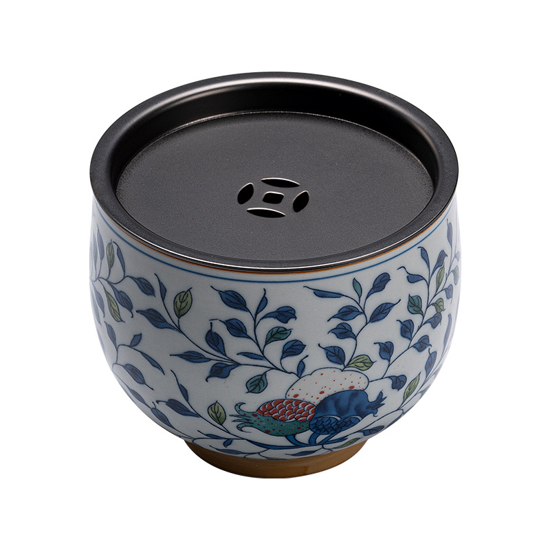 Phụ kiện bộ trà gốm sứ cao cấp cỡ nhỏ màu xanh và trắng rửa chén có nắp dùng trong gia đình