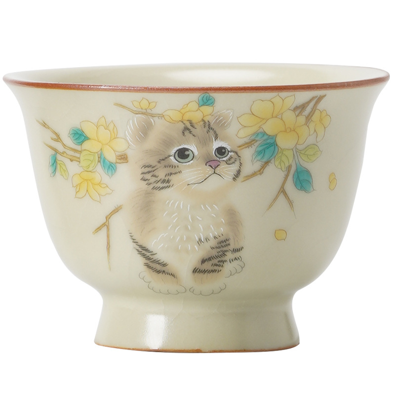 Cốc chủ nhân mèo dễ thương Ruyao cốc đơn cá nhân có thể mở bộ trà Kung Fu gốm sứ Trung Quốc cốc trà nhỏ cốc trà gia dụng