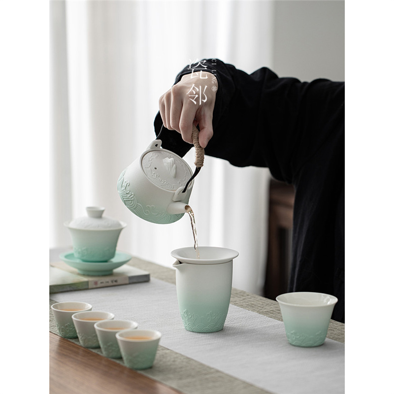 Bộ dụng cụ pha trà Kung Fu Bộ dụng cụ pha trà chạy văn phòng gia dụng bằng gốm sứ tay cầm bên nắp bát cốc trà trọn bộ hộp quà bán buôn