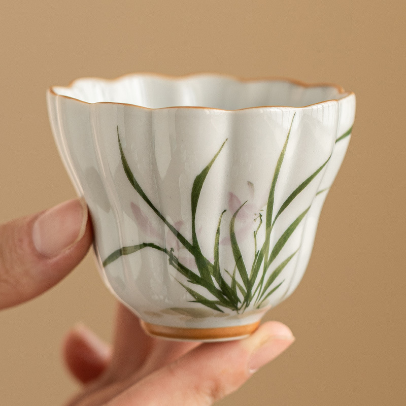 Cốc trà gốm sứ hoa lan vẽ tay cốc chủ nhân cốc uống trà gia dụng cốc nước cốc bergamot cốc trà hộp quà