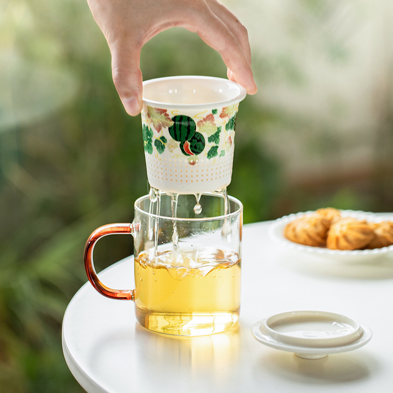 Cốc cốc lọc gốm sứ trái cây cốc tách nước trà có nắp Cốc pha trà cốc thủy tinh chịu nhiệt gia dụng