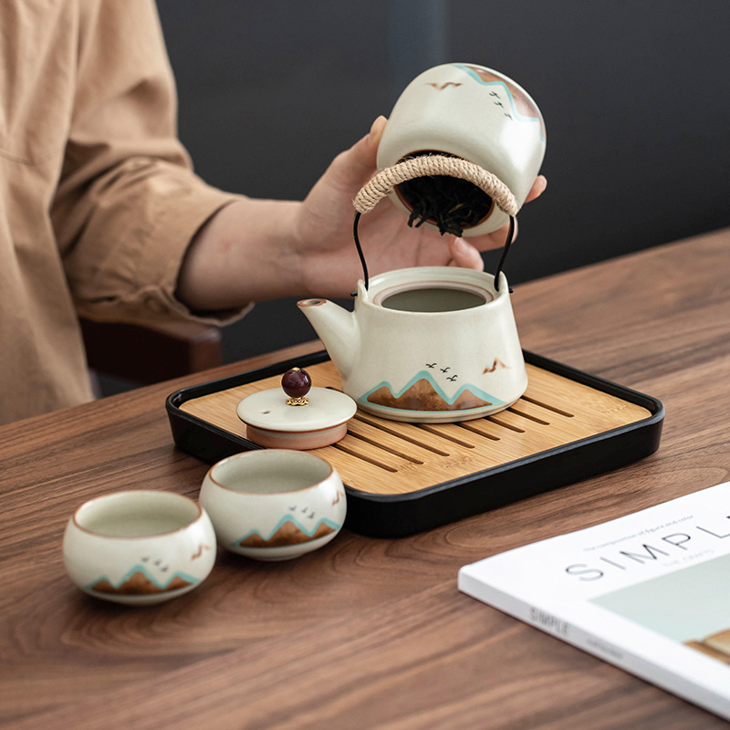 Tử Cấm Thành Văn hóa và Sáng tạo Hàng ngàn dặm Giang Sơn Phong cách Quốc gia Ru Lò một ấm bốn tách bộ đồ trà
